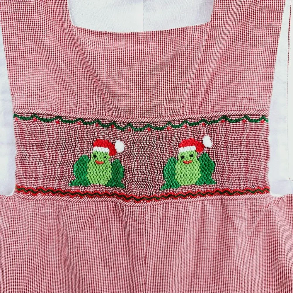 Silly Goose Hand Smocked Jon Jon Romper 18 Months Red Gingham Christmas Frogs